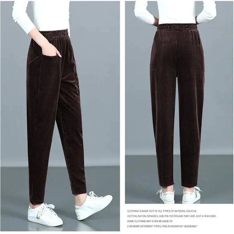 Women’s Warm Corduroy High Waist Pants-4